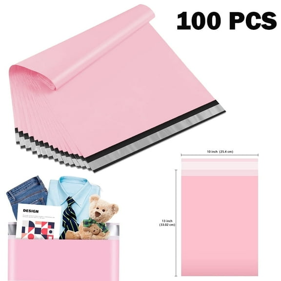 100Pcs Large Poly Mailers, 10 x 13 inch Pink Waterproof and Tear-Proof Self Adhesive Large Shipping Bags, Strong Thick Mailing Bags for Clothing, Small Business