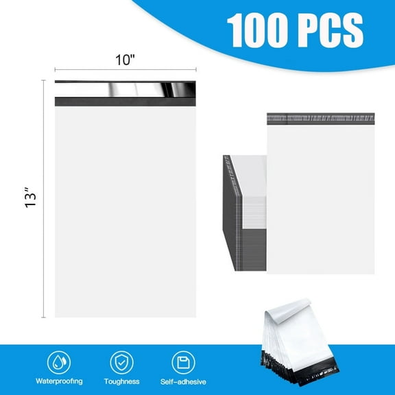 100Pcs Large Poly Mailers, 10 x 13 inch Waterproof and Tear-Proof Self Adhesive Large Shipping Bags, Strong Thick Mailing Bags for Clothing, Small Business