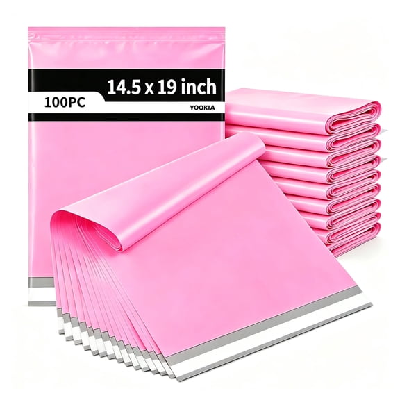 100Pcs Large Poly Mailers, 14.5 x 19 inch Pink Waterproof and Tear-Proof Self Adhesive Shipping Bags, Strong Thick Mailing Bags for Clothing, Small Business