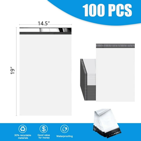 100Pcs Large Poly Mailers, 14.5 x 19 inch Waterproof and Tear-Proof Self Adhesive Large Shipping Bags, Strong Thick Mailing Bags for Clothing, Small Business