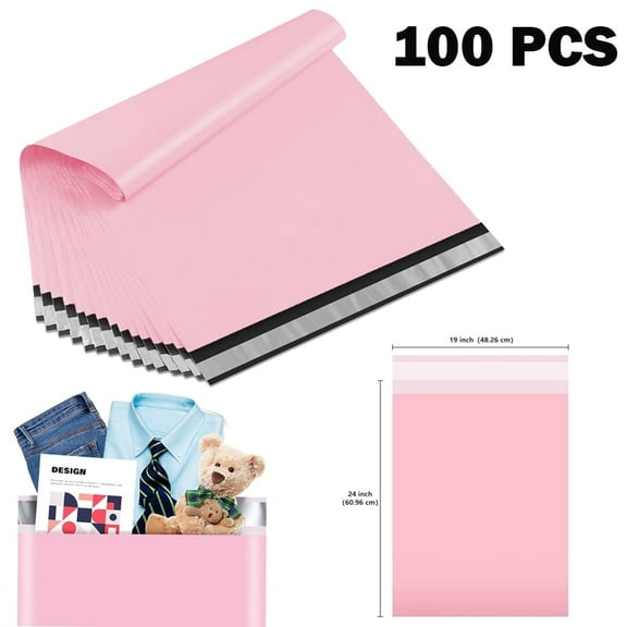 100Pcs Large Poly Mailers, 19 x 24 inch Pink Waterproof and Tear-Proof Self Adhesive Large Shipping Bags, Strong Thick Mailing Bags for Clothing, Small Business
