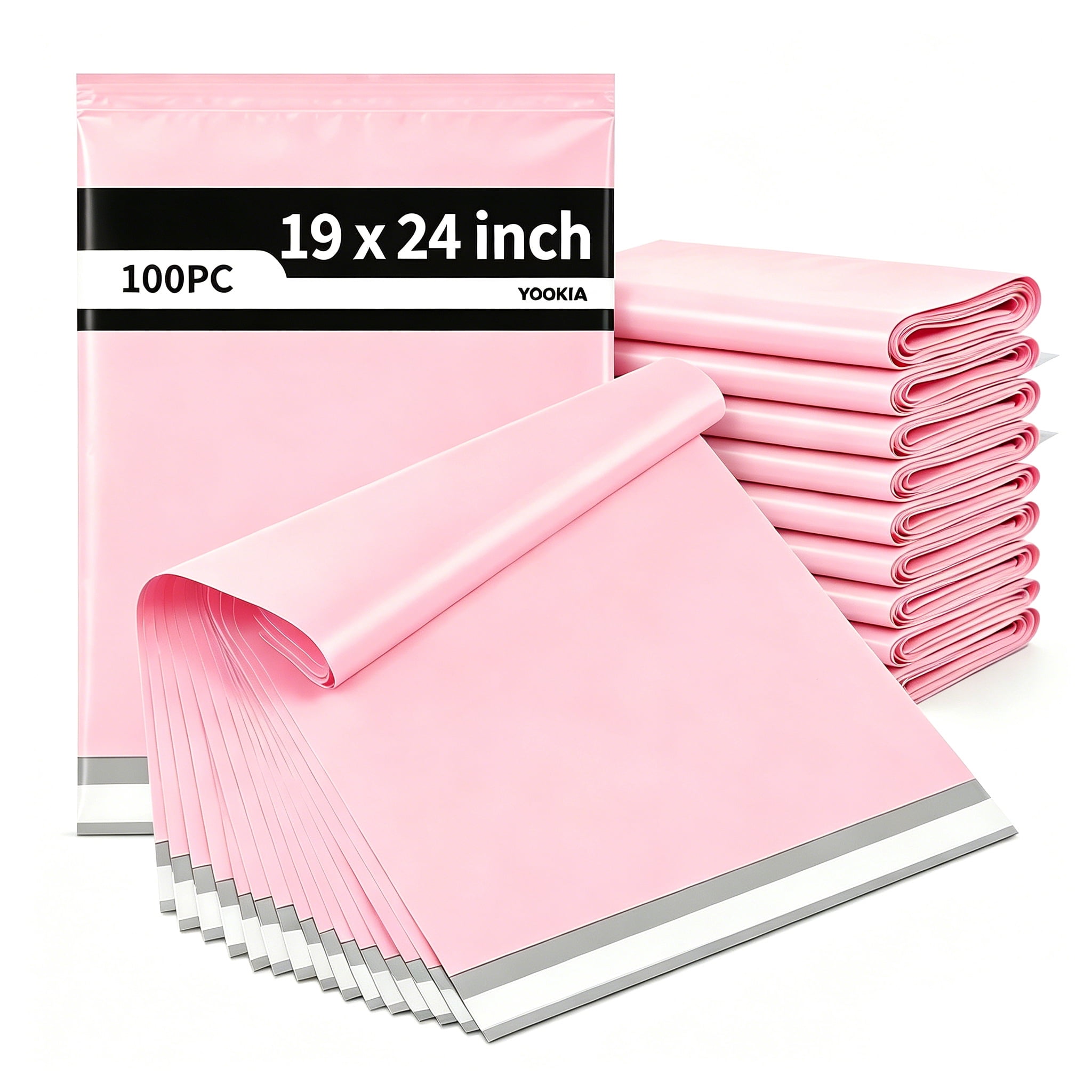 100Pcs Large Poly Mailers, 19 x 24 inch Pink Waterproof and Tear-Proof Self Adhesive Large Shipping Bags, Strong Thick Mailing Bags for Clothing, Small Business