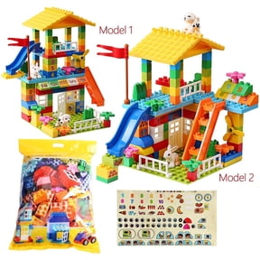 100Pcs Large Size Roof Building Blocks Set, Big Particle Castle & City House Bricks with Slide, Compatible Major Brands, Safe Construction Toy for Kids
