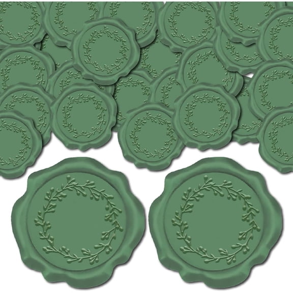 100Pcs Leaf Wax Seal Stickers Branch Wreath Green Envelope Vintage Self Adhesive Sealing Label Decal Set for Gift Wrapping Greeting Cards Making Christmas Valentines Day Wedding Invitations