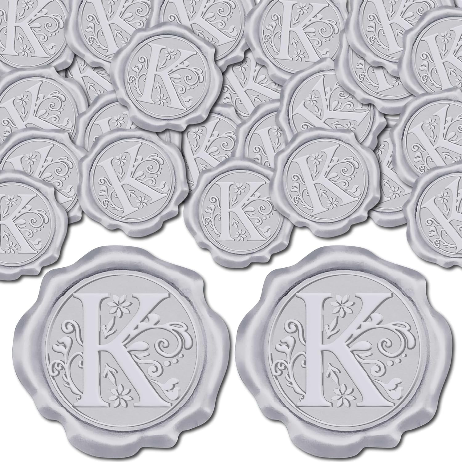 100Pcs Letter K Wax Seal Sticker Alphabet Silver Vintage Initial Sealing Label Decal Self Adhesive Seal Stickers