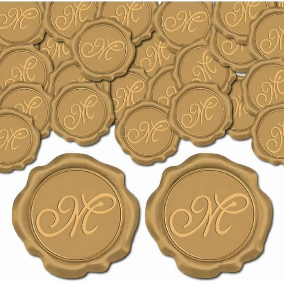 100Pcs Letter M Wax Seal Sticker Wedding Vintage Invitations Envelope Sealing Bronze Initial Label Decal Self Adhesive for Gift Wrapping Birthday Greeting Cards Making Christmas Valentine Day
