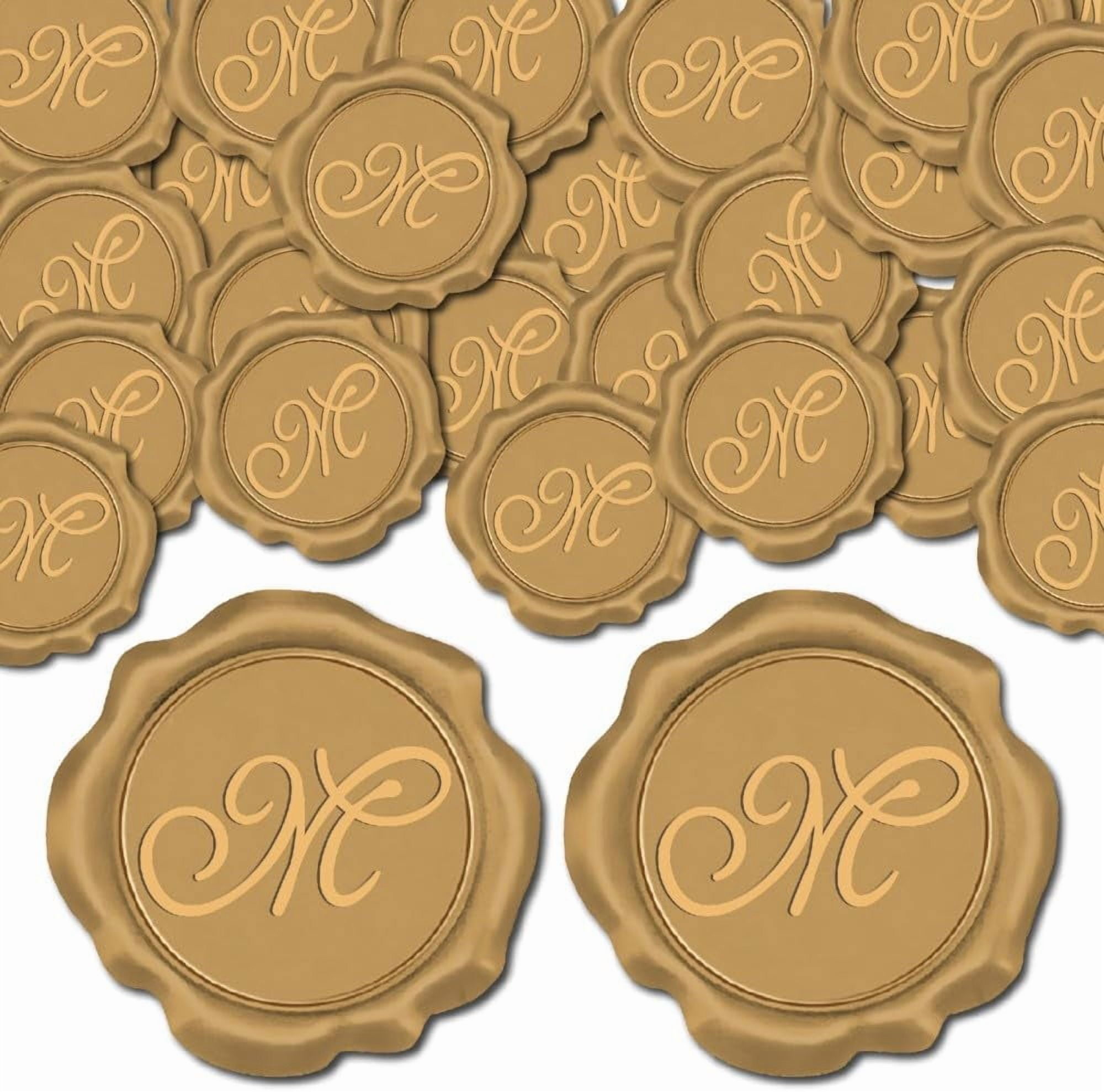 100Pcs Letter M Wax Seal Sticker Wedding Vintage Invitations Envelope Sealing Bronze Initial Label Decal Self Adhesive Wrapping Birthday Greeting Cards Making Christmas Valentine Day Goldenrod