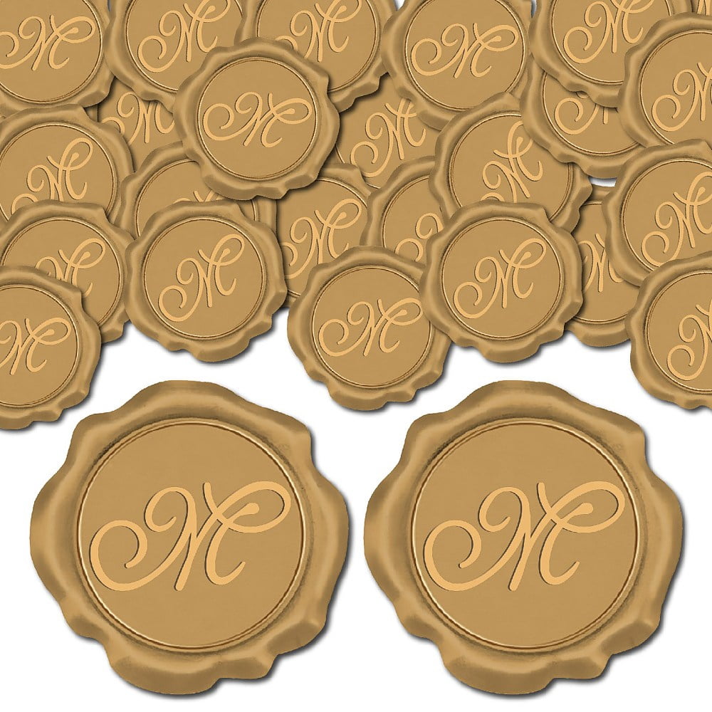 100Pcs Letter M Wax Seal Sticker Wedding Vintage Invitations Envelope Sealing Bronze Initial Label Decal Self Adhesive for Gift Wrapping