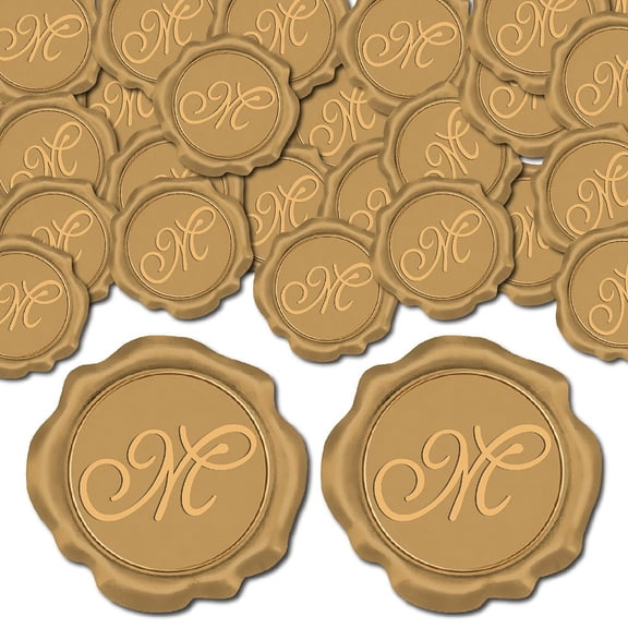 100Pcs Letter M Wax Seal Sticker Wedding Vintage Invitations Envelope Sealing Bronze Initial Label Decal Self Adhesive for Gift Wrapping