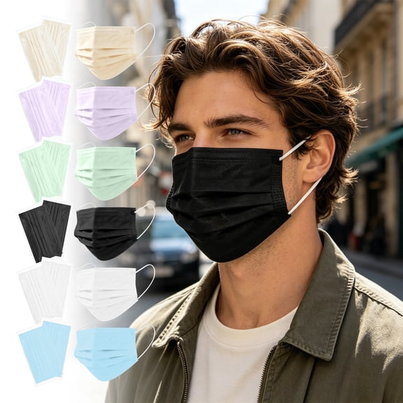 100Pcs Light Blue Adult Disposable Face Cover, 3-Layer Non-Woven Daily Protection Disposable Face Mask, Individually Wrapped Sealed Mouth Cover for Personal, Breathable