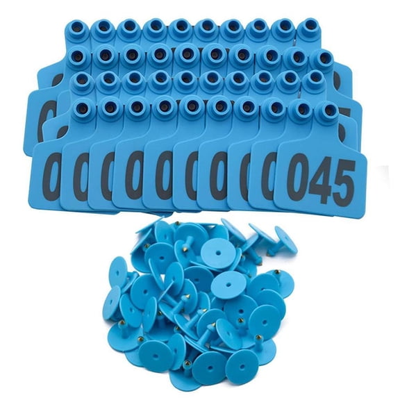 100Pcs Livestock Ear Tags with Applicator Tool, Cattle Sheep Identification Tags 001-100, Durable Plastic Animal Marking Tags for Farm Management