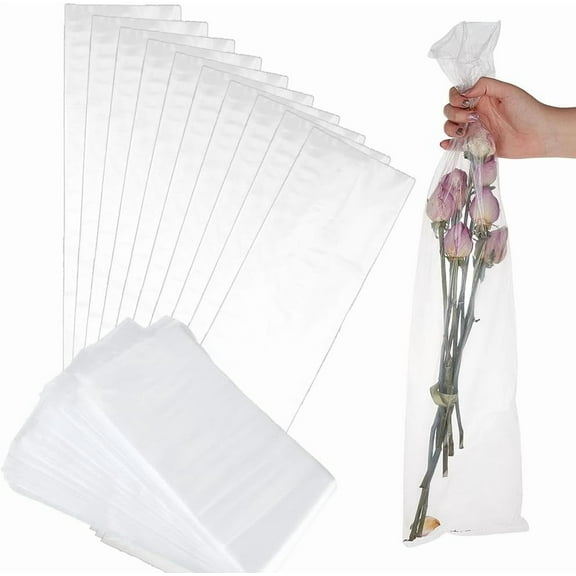 100Pcs Long Plastic Sleeves 24x6 Inch Narrow Poster Bags 6Mil Rectangle Storage Tube Heavy Duty Flat Open End Clear Poly Bags for Large Narrow Items Wigs Popcorn Posters and More for DIY
