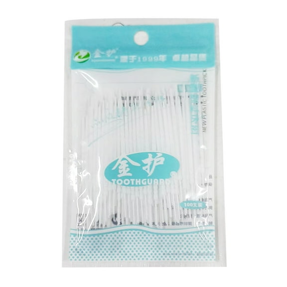 100Pcs/Lot Soft Plastic Double-headed Brush Stick Floss Pick Toothpick Oral Care