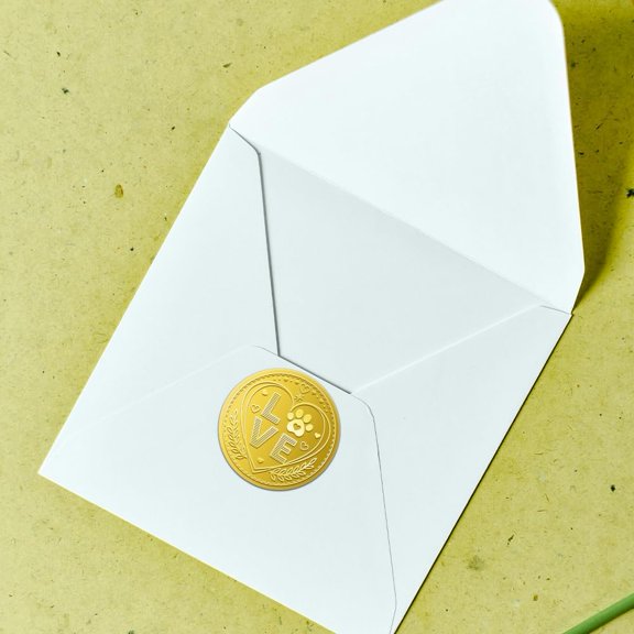 100Pcs Love Gold Embossed Envelope Seals 2 Inch Love Heart Adhesive Certificate Seals Stickers Round Embossed Foil Labels for Wedding Invitations Envelopes Greeting Cards Valentine's Day