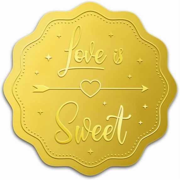 100Pcs Love is Sweet Gold Foil Stickers 2 Inch Heart Pattern Gold Embossed Envelopes Seals Round Self Adhesive Certificate Seal Labels for DIY Crafts Wedding Party Invitations Greeting Cards