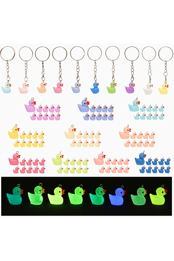 100Pcs Luminous Mini Duck Keychains 3D Cute Glow in the Dark Duck Resin Keychains Small Ducky Pendant Accessories for Party Favors