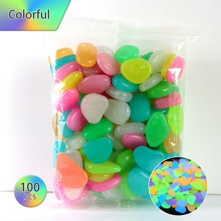 100Pcs Luminous Pebbles Stones, Garden Glowing Stones Luminous Stones for Home Outdoor Walkways Garden Stones Mix Color