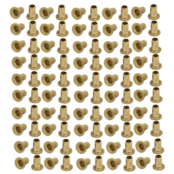 100Pcs M2.5 x 4mm Brass Plated Metal Hollow Eyelets Rivets Gold Tone