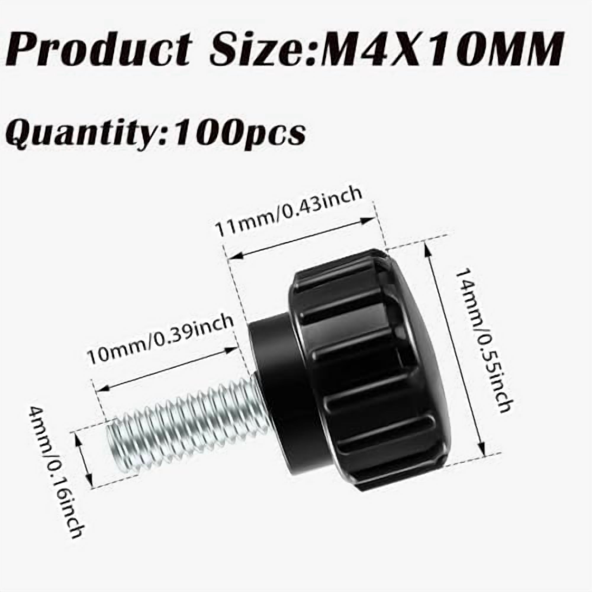 100-Pack M4 X 10mm Carbon Steel Knurled Thumbscrews – Black Round Clamping Screws For Monitor Mounting, DIY & Repairs – Grip Knobs With Smooth Threads