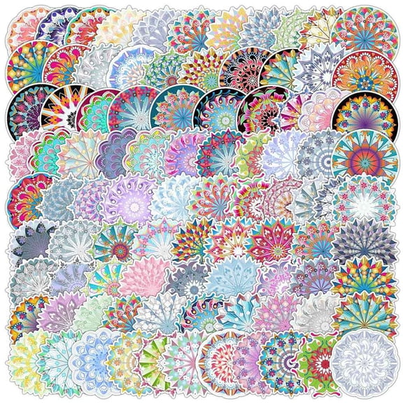 100Pcs Mandala Style PVC Flower Sticker Labels Self-adhesion Waterproof Decals Mobile Phone Shell Mixed Color 50~70mm