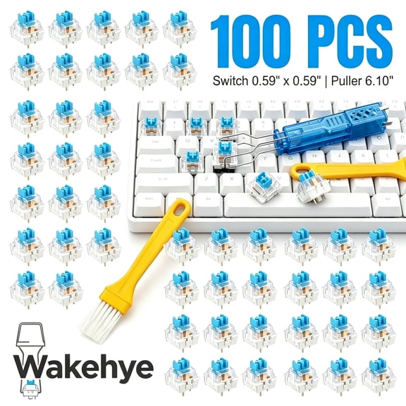 100Pcs Mechanical Keyboard Switch Replacement Waterproof Dustproof Blue Clicky Key Switch with Tactile Feedback Cleaning Brush and Puller Crisp Clicking Sound for Backlit Keyboard