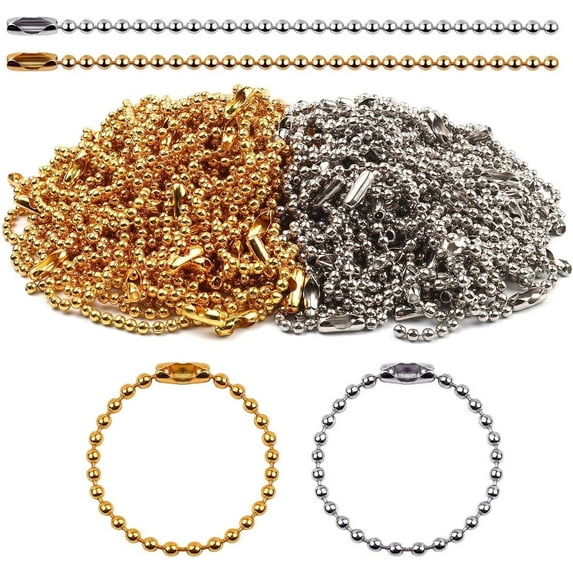 100Pcs Metal Ball Chain Keyring Chain Extender for Label Tags, 5.9inch Ball Bead Chain Keychain Connector Silver Iron Small Tag Chain for Hanging Jewellery Making Badge Holders
