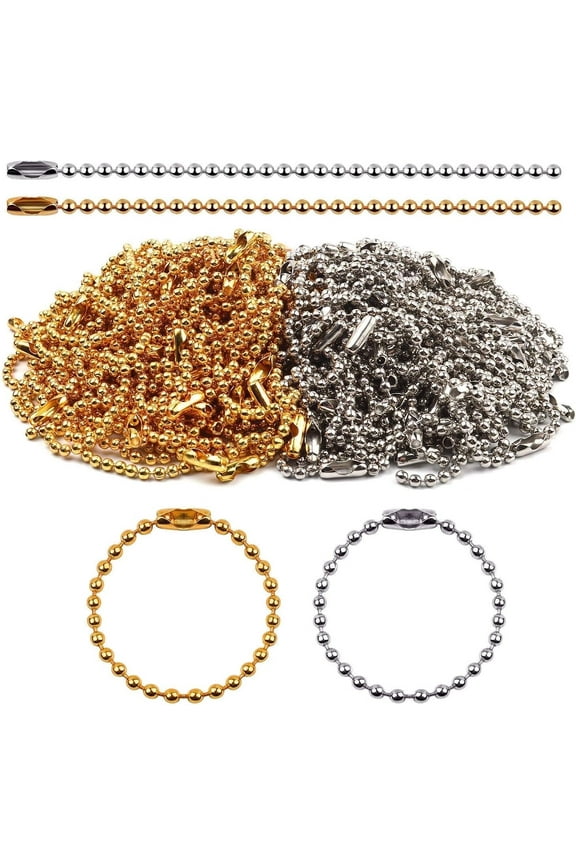 100Pcs Metal Ball Chain Keyring Chain Extender for Label Tags, 5.9inch Ball Bead Chain Keychain Connector Silver Iron Small Tag Chain for Hanging Jewellery Making Badge Holders