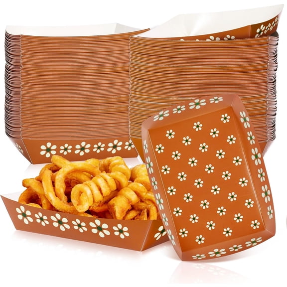 100Pcs Mexican Snack Trays Cielito Lindo Party Decoration Platos De Barro Mexicanos Fiesta Food Boat Disposable Serving Tray Flower Print Food Holder for Indoor Outdoor Party Supplies