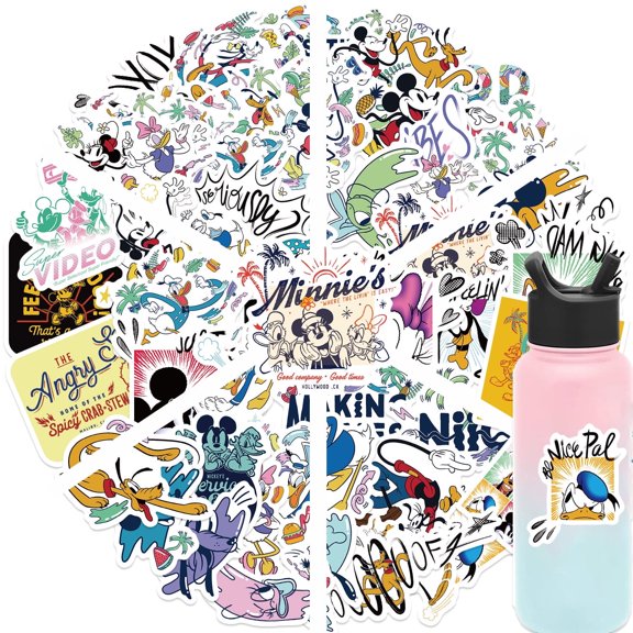 100Pcs Mickey Stickers for Water Bottle Laptop Computer Phone Case Luggage Notebook Skateboard Lunchbox Decals Gifts for Kids Teen Adults