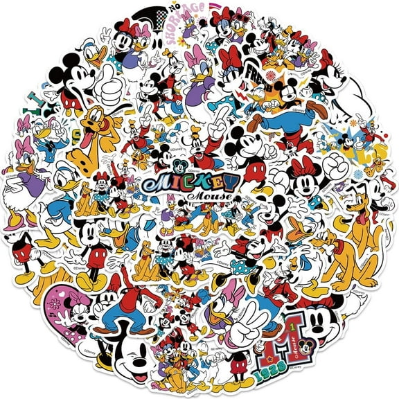 100Pcs Mickey Stickers for Water Bottle Laptop Computer Phone Case Luggage Notebook Skateboard Lunchbox Decals Gifts for Kids Teen Adults
