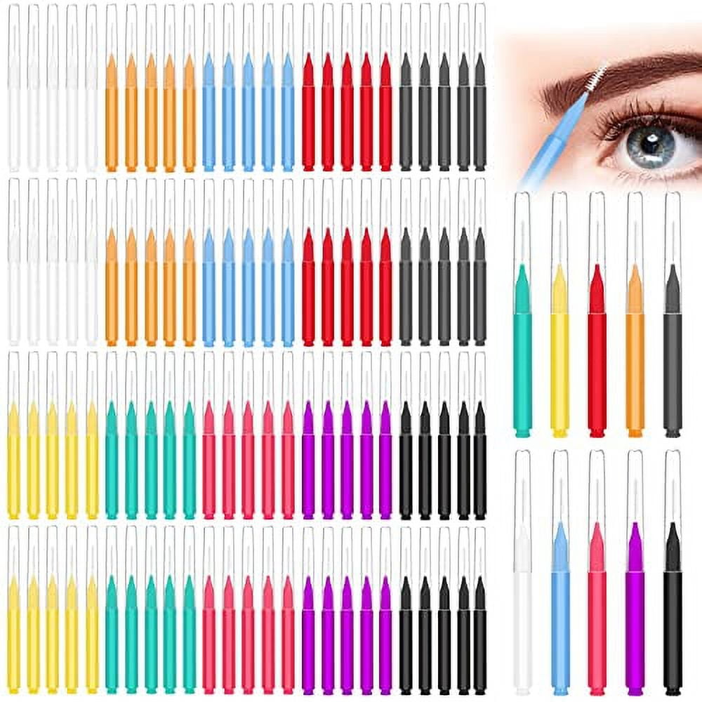 100Pcs Micro Eyebrow Brush, Eyelash Comb Brush with Cap, Portable Brow