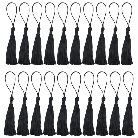 100Pcs Mini Bookmark Tassels,Black Silky Soft Tassel with Cord Loops,Small Handmade Keychain Tassels,for DIY Crafts Jewelry Making Decoration 5Inch