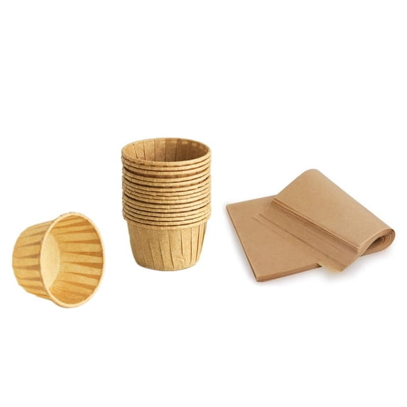 100Pcs Mini Cake Liner Baking Muffin Box Cake Paper Cup with 200Pcs Oil Paper Baking Sheet, Non-Stick Baking Paper