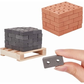 100Pcs Mini Cinder Blocks with 1Pc Wood Pallet Mini Bricks Miniature Building Blocks Accessories for Mini Garden Landscaping Model Architect Buildings -Peru and Gray colorful DIY