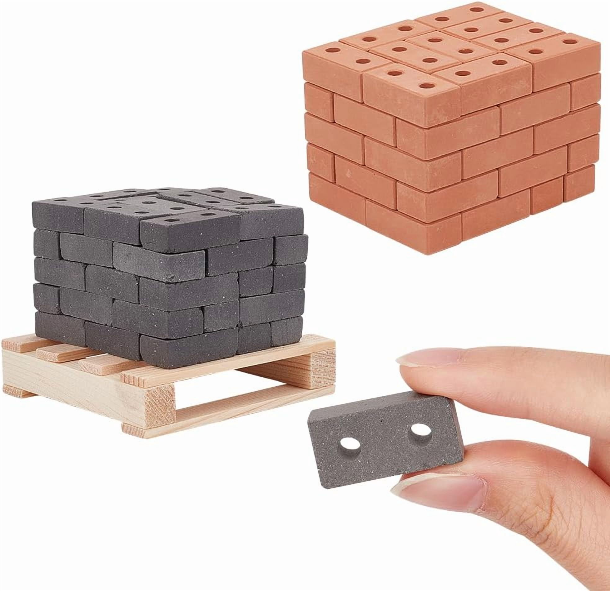 Micro Mini Building Blocks Rocks 100Pcs Mini Cinder Blocks with 1Pc Wood Pallet Mini Bricks Miniature ...