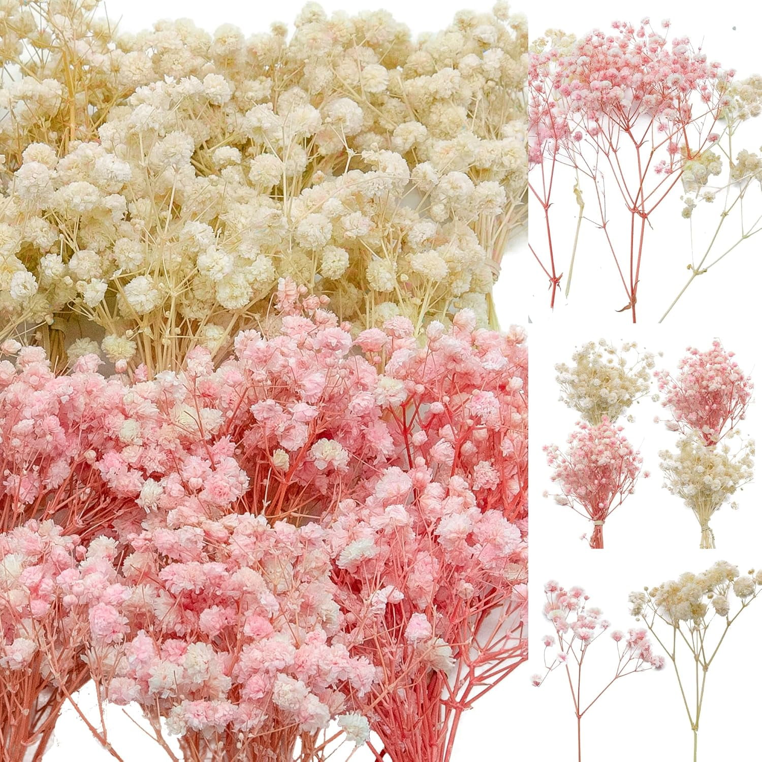 100Pcs Mini Dried Babys Breath Flowers Pink & White, 5600+ Baby's Breath Bulk Bouquet, Natural Dried Gypsophila Flowers for Resin, Home Vase Decor, Card Making DIY, Party, Wedding Flower Wreaths