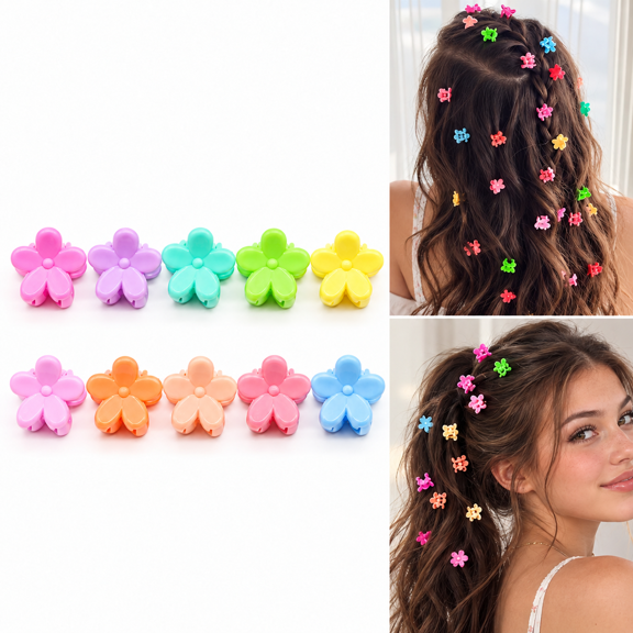 100Pcs Mini Flower Hair Clip Flower Clips,Colorful Mini Hair Claw in Organizer Box, Tiny Rainbow Hair Clips – Strong Grip Bangs Clips for Women, Girl (Bright Color)
