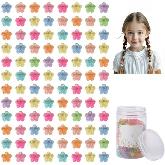 100Pcs Mini Flower Hair Clips for Women,Tiny Flower Clips for Hair Cute 90s Hair Accessories for Women Small Claw Clips Non Slip Strong Hold Toddler Hair Clips with Box