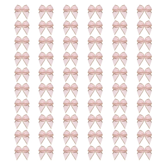 100Pcs Mini Gold Edge Ribbon Bow 1" Fabric Satin Ribbon Bows for Craft DIY Hair Bow Sewing Light Pink