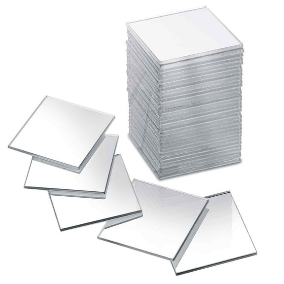 100Pcs Mini Mirror Tiles, 2inch Acrylic Square Mirror Adhesive Small Square Mirror Mosaic Tiles Craft Mirror Tiles for DIY Crafts Home Wall Table Kitchen Bathroom Decoration