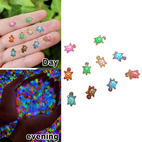 100Pcs Mini Resin Turtle Figurines Random Color Tiny Glow In Dark Turtle Miniature Ornaments For Garden Decor Dollhouse Micro Landscape DIY Craft Accessories