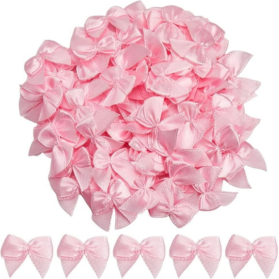 100Pcs Mini Ribbon Bows Pink Small Pretied Craft Packaging Gift Wrapping Mini Bowknot Flowers Appliques for Christmas Wedding Birthday Party Treat Bag Bakery Candy Bags Sewing ScrapbookingPink