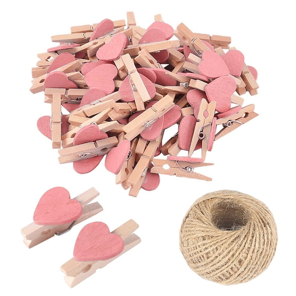 100Pcs  Mini Wooden Heart Clothespins, Multicolor Small Clothespins with Heart, 3cm Heart Photo Clips, Tiny Clothes Pins with String for Photos Display,DIY Craft,Wedding&Baby Shower Decor