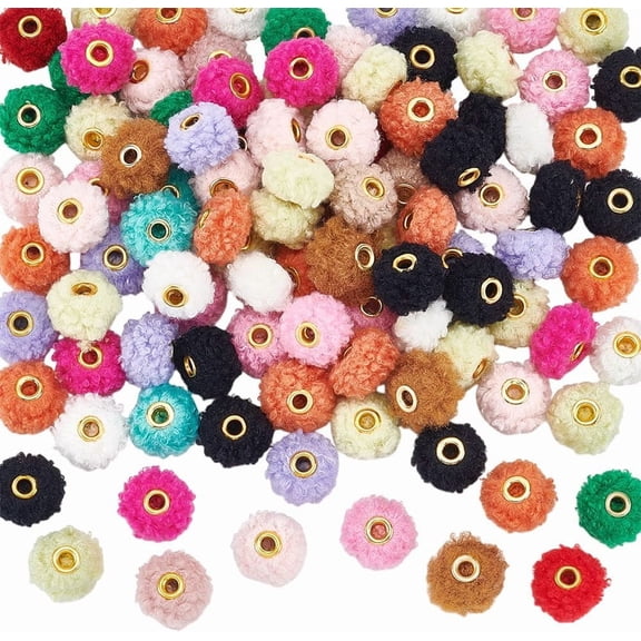 100Pcs Mixed Color Fuzzy Beads with 4mm Metal Hole Soft Fluffy Fuzzy Balls 20mm Diameter Cloth Rondelle Spacer Beads for DIY