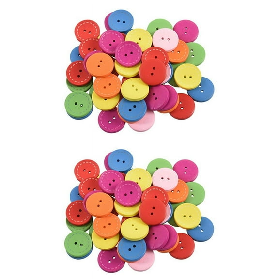 100Pcs Mixed Holes Wood Sewing Buttons Scrapbooking 25mm(1 inch) Dia