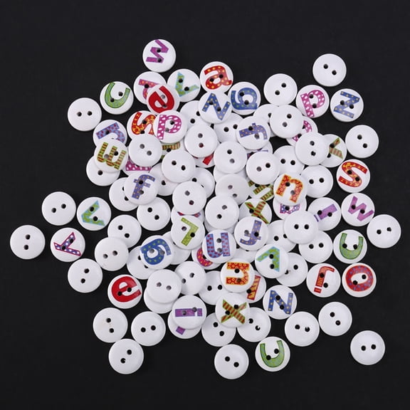 100Pcs Mixed Painted Letter Alphabet Wooden Sewing Button Scrapbooking