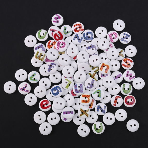 100Pcs Mixed Painted Letter Alphabet Wooden Sewing Button Scrapbooking