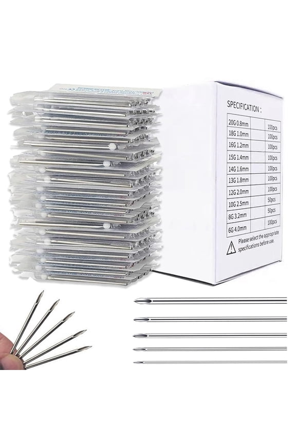 100Pcs Mixed Piercing Needles - Yuelong 20G 18G 16G 14G 12G Hollow Needles Ear Nose Piercing Needle for Lip Tongue Belly Navel Nipple Professional Piercing Tools