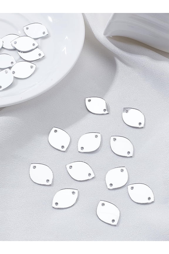 100Pcs Mixed Shape Leaf Charms Sew On Mirror Rhinestone Pendant Jewelry Findings for Sewing Accessory Acrylic 20.5mm x 14.5mm Hole: 1.6mm Clear DIY