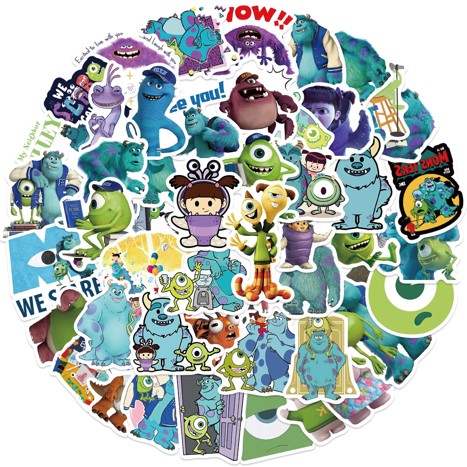 100Pcs Monsters Inc Stickers for Water Bottle Laptop Computer Phone Case Luggage Notebook Skateboard Lunchbox Decals Gifts for Kids Teen Adults